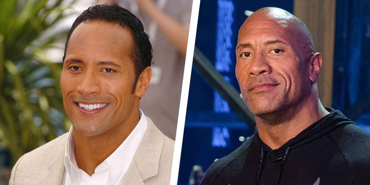 the rock before after shaved head