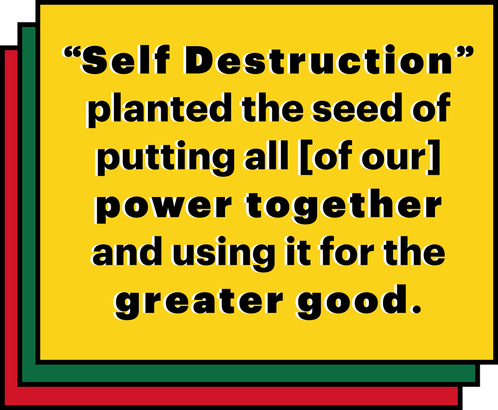 “self destruction” planted the seed of putting all of our power together and using it for the greater good