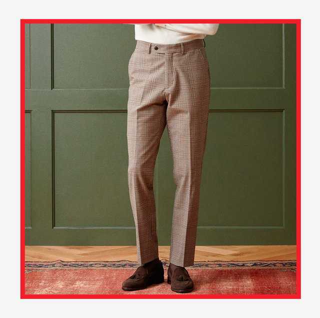 Unique Bargains Men's Plaid Dress Pants Casual Slim Fit Flat Front