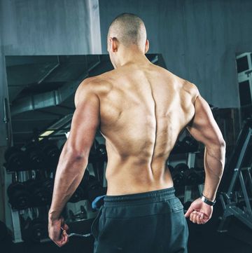 Back muscles on a young man gym