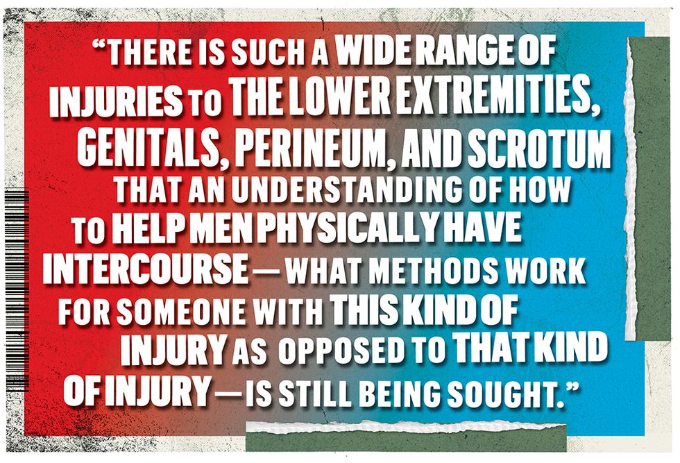 there is such a wide range of injuries to the lower extremities genitals perineum and scrotum that an understanding of how to help men physically have intercourse what methods work for someone with this kind of injury as opposed to that kind of injury is still being sought