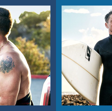Wetsuit, Barechested, Muscle, Arm, Personal protective equipment, board short, Chest, Tattoo, Surfing, Photography, 