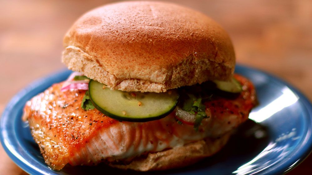 preview for Cook and Chisel 3.0: Seared Salmon Burger With Quick Pickles