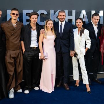 david and victoria beckham and their family posing for a photo at the beckham netflix premiere