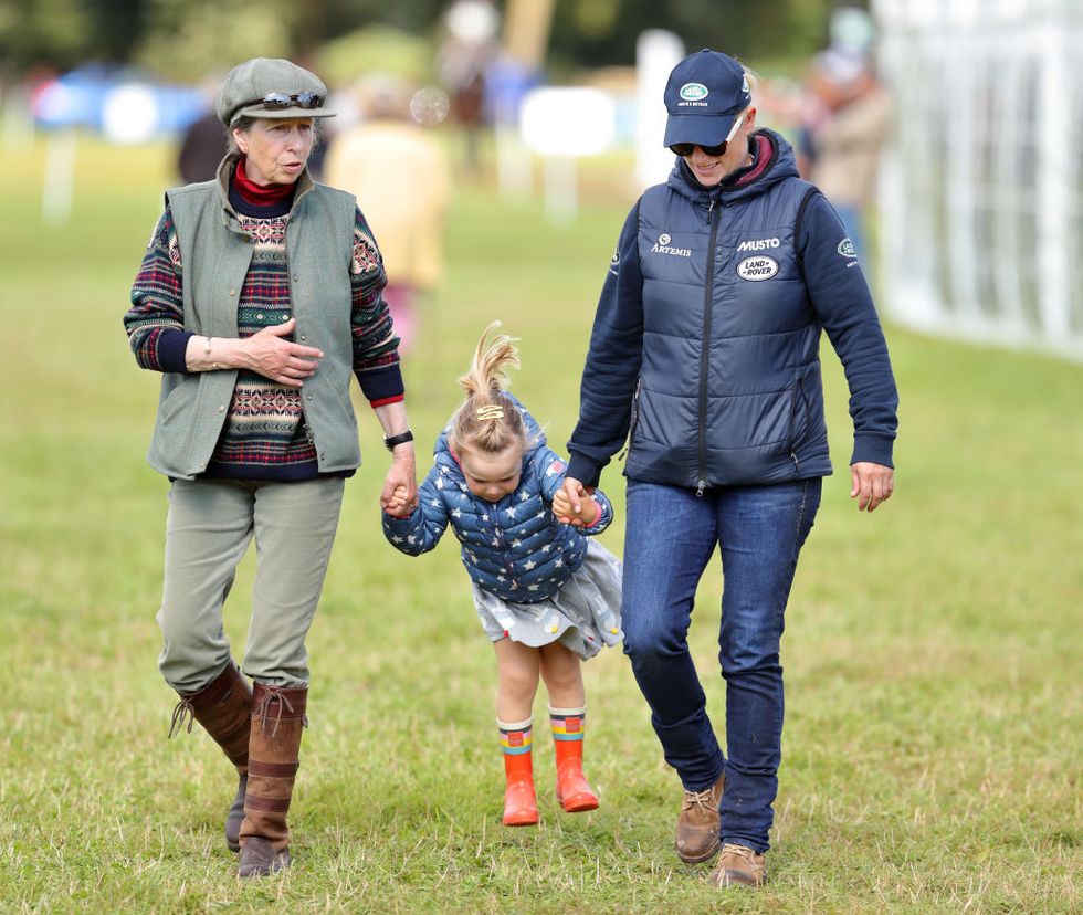 Princess Anne with Mia and Zara Tindall at Gatcombe Park in 2017