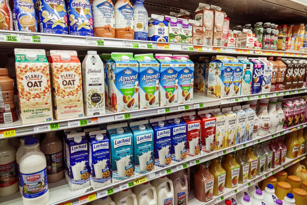 almond milk aisle in a grocery store