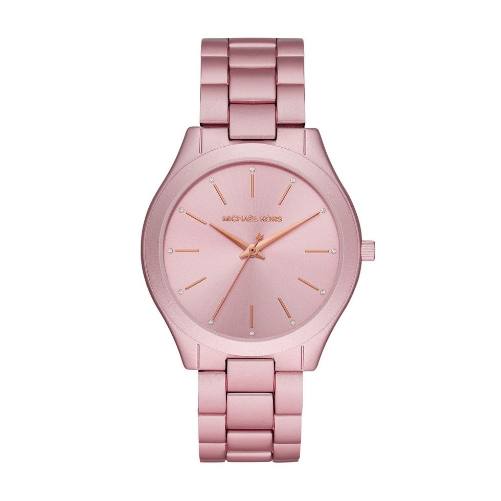 Watch, Analog watch, Watch accessory, Pink, Fashion accessory, Strap, Jewellery, Material property, Quartz, Brand, 