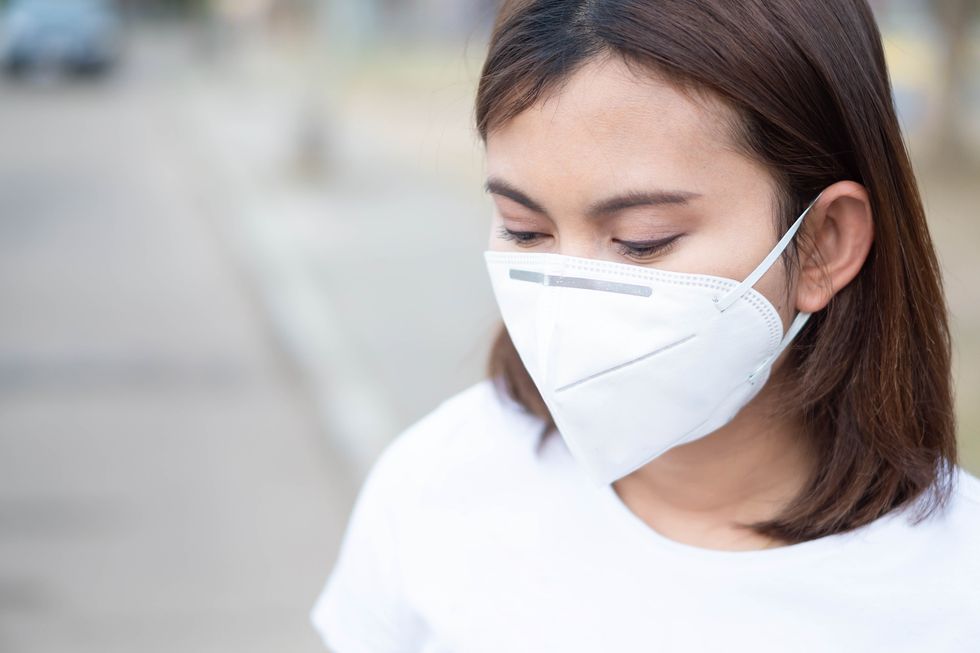 Mid Adult Woman Wearing Protective Mask Outdoors