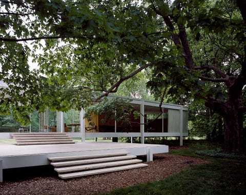 united states   august 28  view of architect mies van der rohe classic modernist farnsworth house, plano, illinois photo by carol m highsmithbuyenlargegetty images