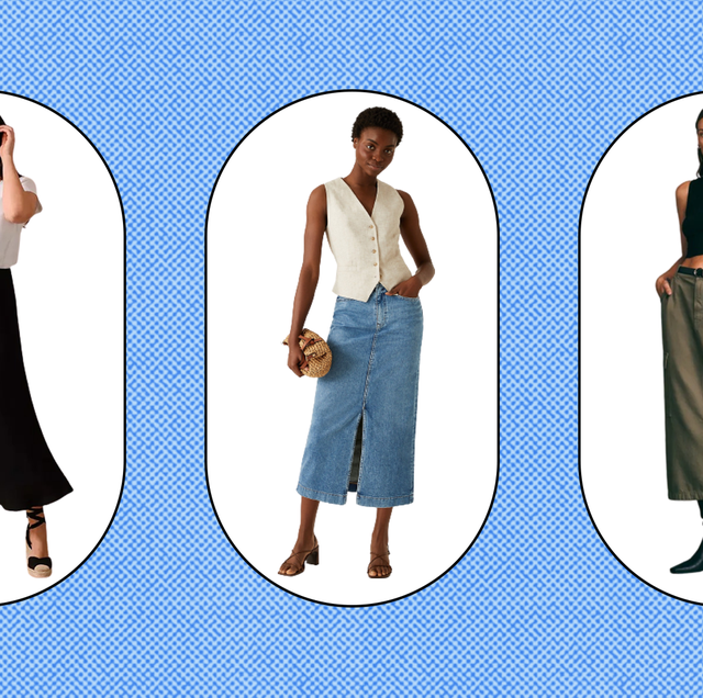 Midi Skirts, Pleated & Wrap, Satin Denim Silk & Knit
