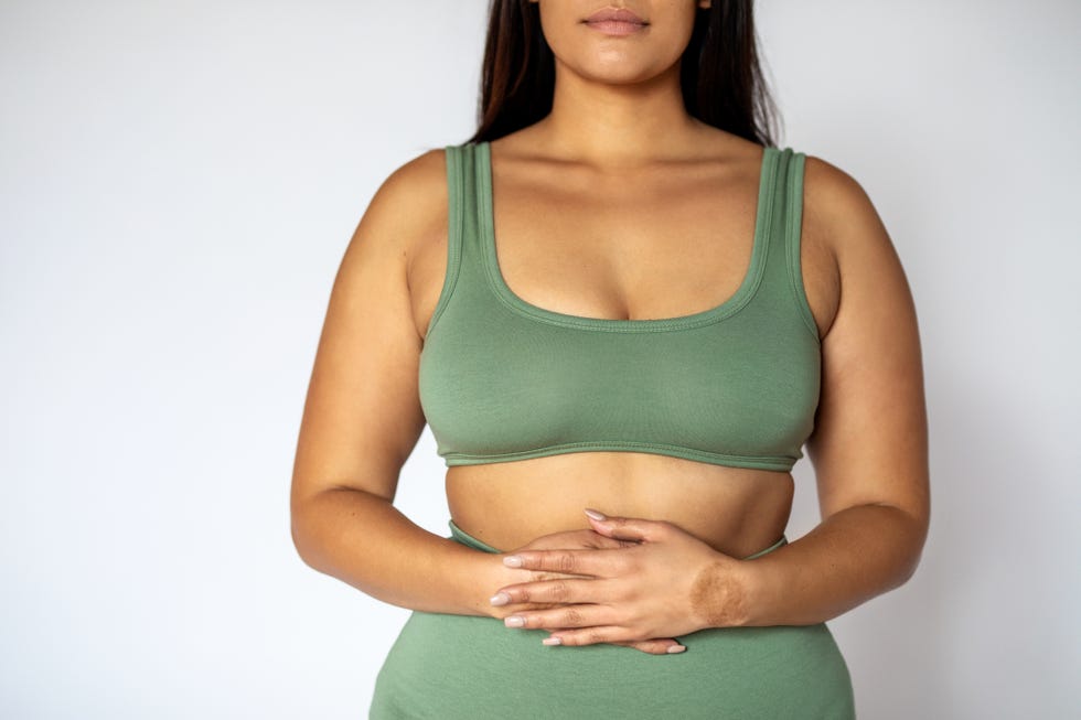 midsection of a fat woman in underwear