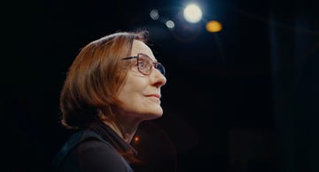 a woman wearing glasses