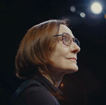 a woman wearing glasses