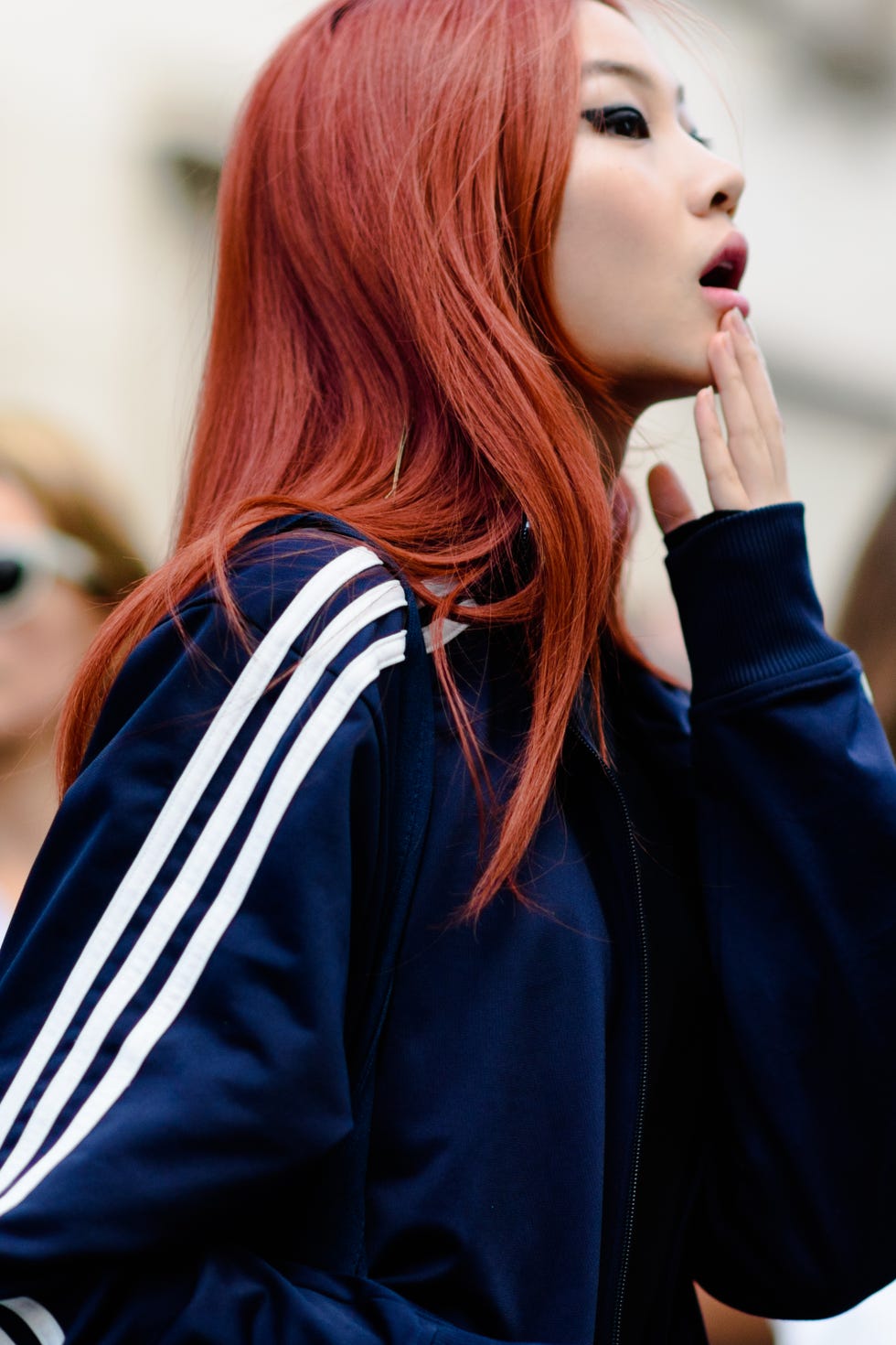 Hair, Long hair, Lip, Hairstyle, Beauty, Hair coloring, Red hair, Street fashion, Fashion, Brown hair, 