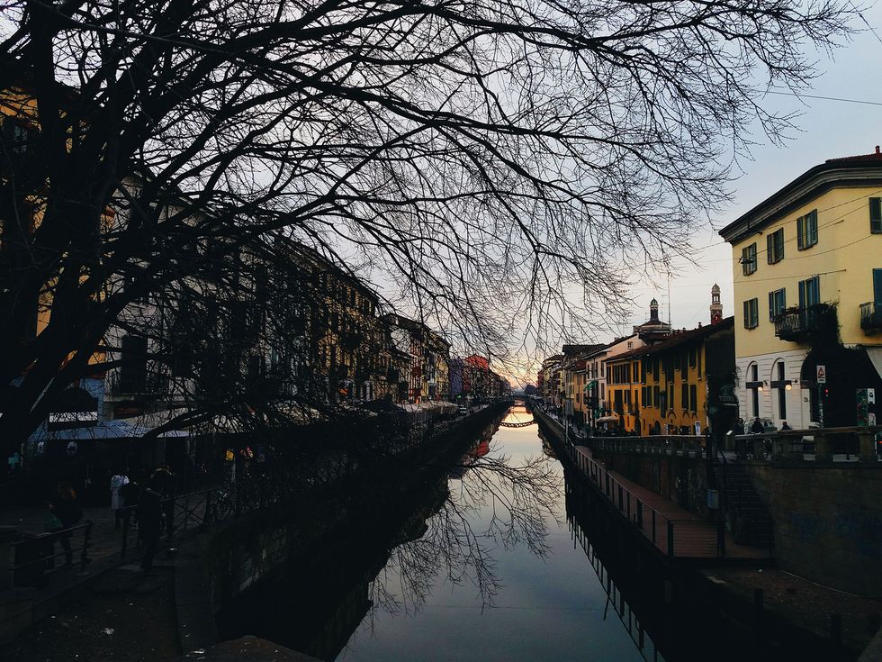 Waterway, Canal, Water, Reflection, Sky, Town, Tree, Winter, Channel, Morning, 