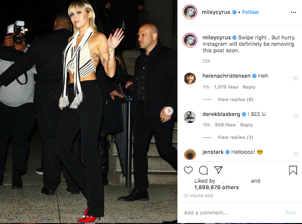 Miley Cyrus Joked About Fashion Week Nip Slip on Instagram