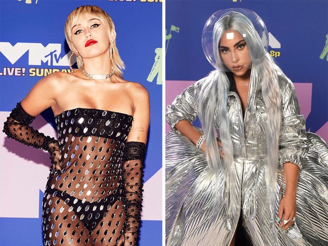 miley cyrus y lady gaga en la alfombra roja de los mtv vmas 2020