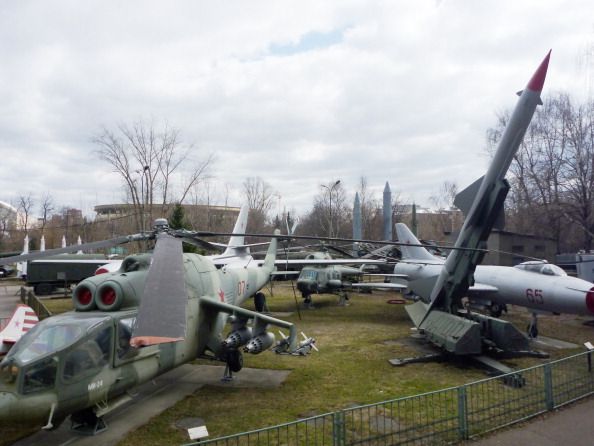 military hardware on display in the outdoor potion of the central museum of armed forces, moscow, russia, april 2011