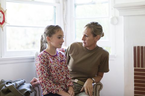 military mom at home having a serious conversation
