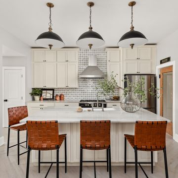 white kitchen with brown seats