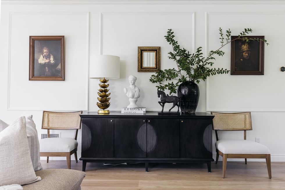 black console table in living room