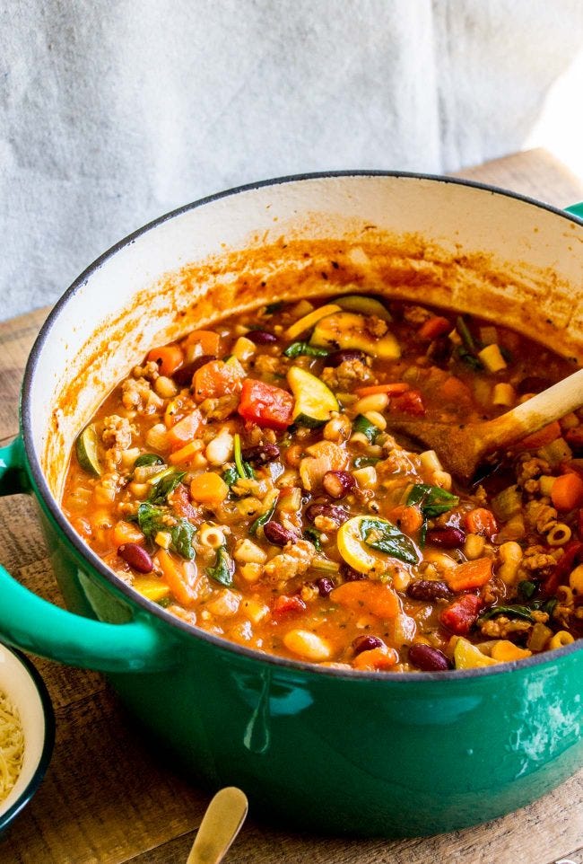 Slow Cooker Minestrone Soup with Italian Sausage and Pesto