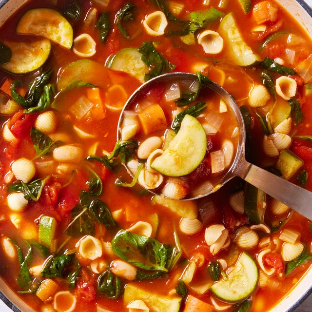 minestrone with tomato kale zuchini shells broth carrots onions celery garlic