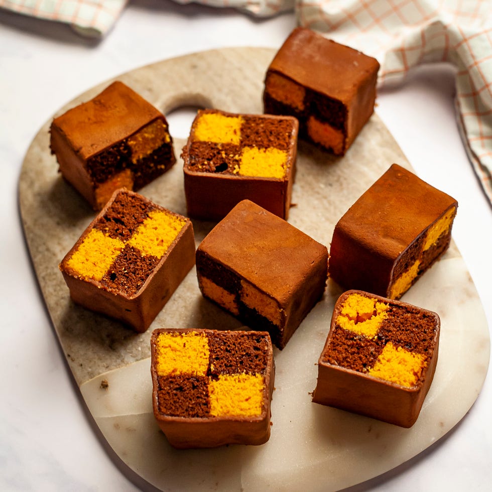 mini chocolate orange battenberg cakes