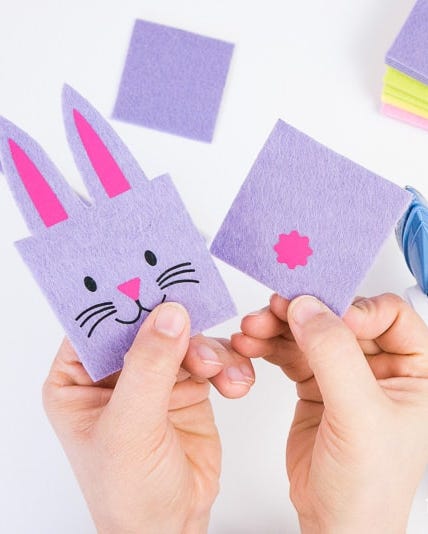 felt bunny baskets craft supplies and felt pieces being used for a bunnythemed project