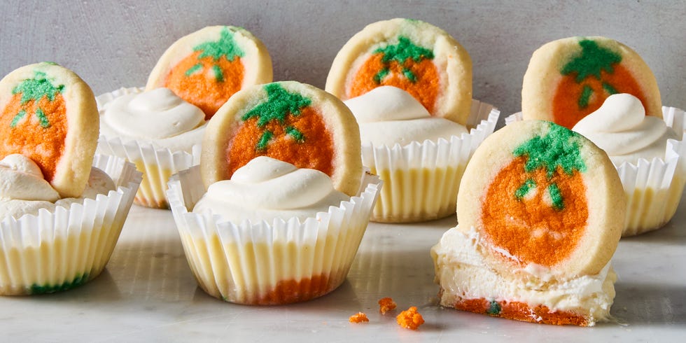 pumpkin pillsbury sugar cookies topped with mini cheesecakes