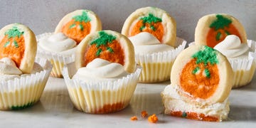 pumpkin pillsbury sugar cookies topped with mini cheesecakes