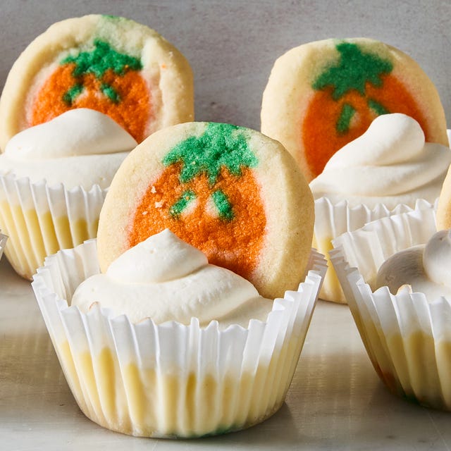 pumpkin pillsbury sugar cookies topped with mini cheesecakes