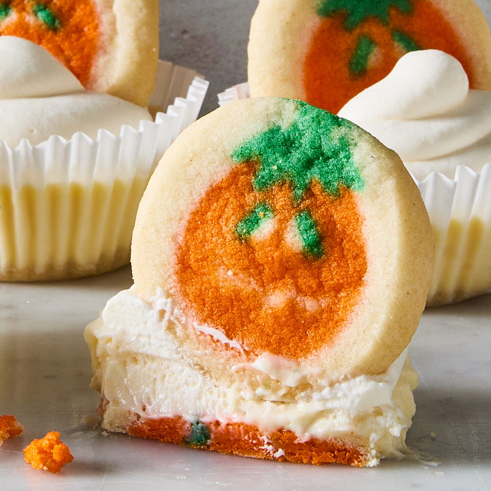 pumpkin pillsbury sugar cookies topped with mini cheesecakes