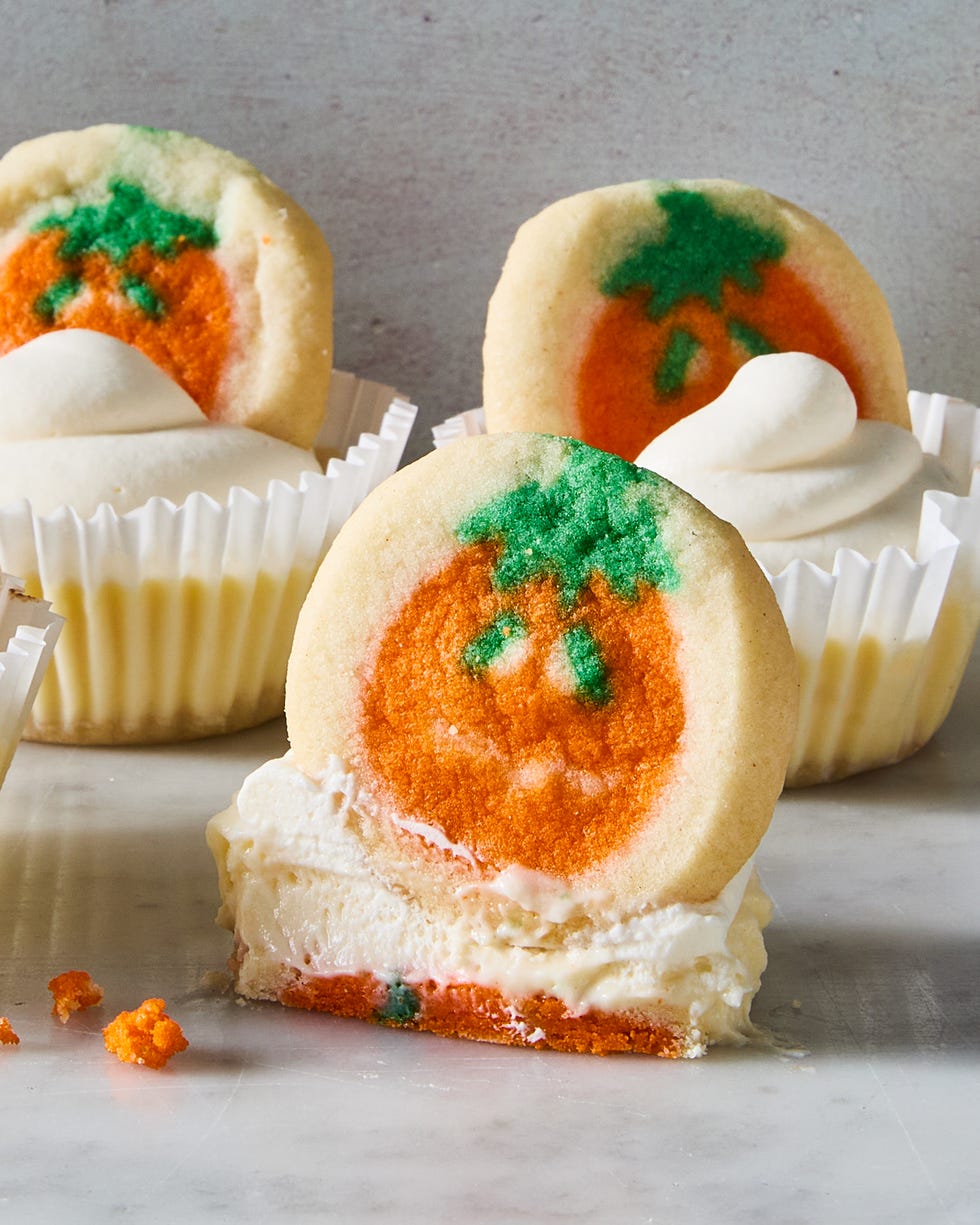 pumpkin pillsbury sugar cookies topped with mini cheesecakes