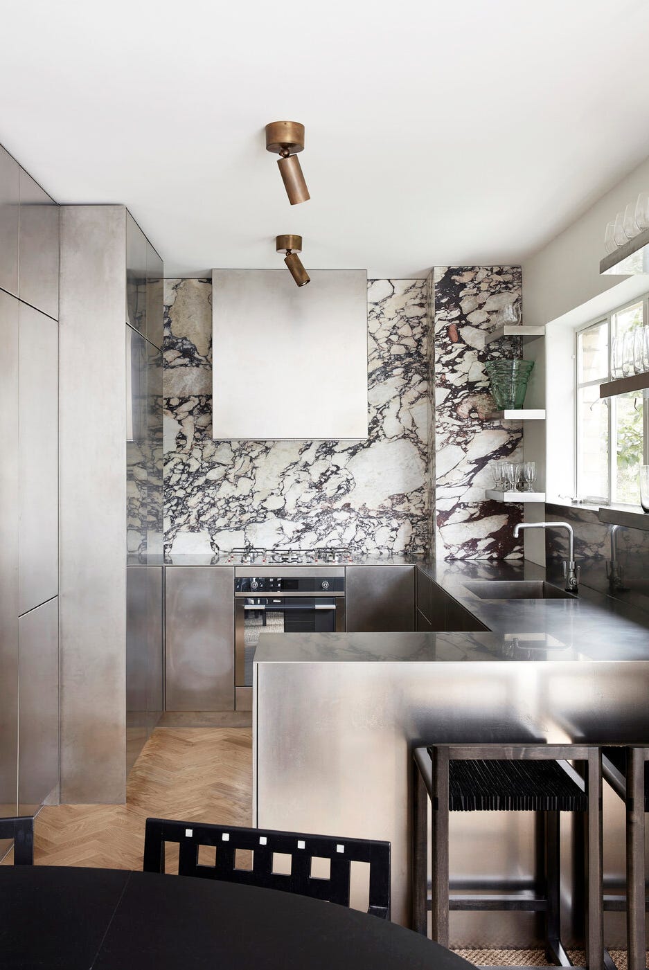 modern silver and marble kitchen