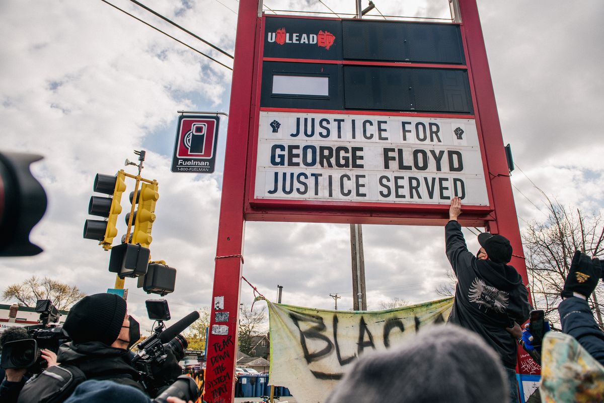 minneapolis, mn   april 20 people celebrate the guilty verdict in the dereck chauvin trail at the intersection of 38th street and chicago avenue on april 20, 2021 in minneapolis, minnesota chauvin, a former minneapolis, minnesota police officer was found guilty of all three charges in the murder of george floyd photo by brandon bellgetty images
