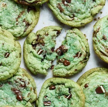 green colored cookies with chocolate chips