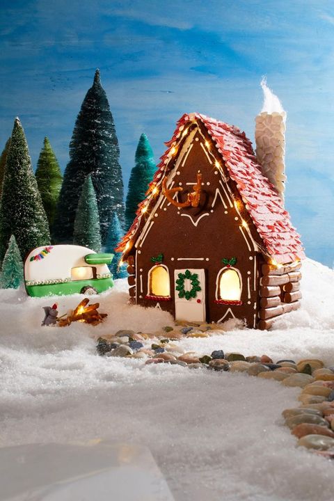 gingerbread house in a snowy scenery