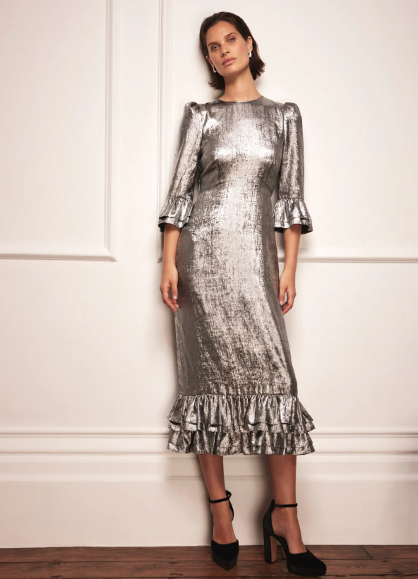 mint velvet silver metallic midi dress