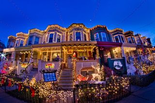 christmas lights on baltimore row houses