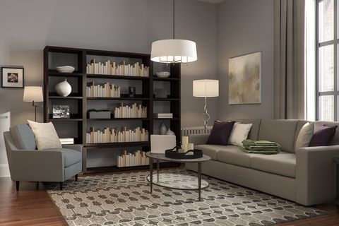 Furniture, Living room, Room, Shelf, Interior design, Shelving, Couch, Bookcase, Building, Floor, 