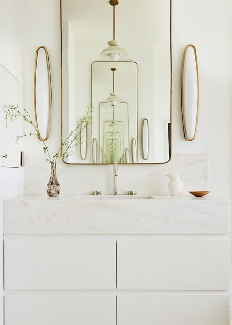 white bathroom with mirror
