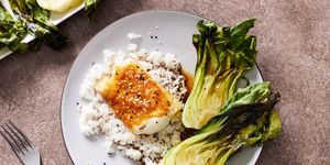 miso butter cod with bok choy and rice
