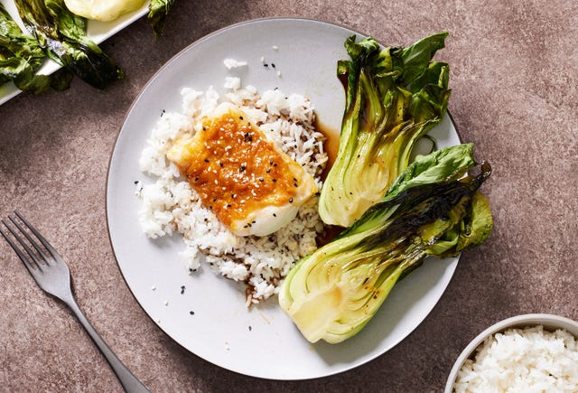 Miso Butter Cod with Bok Choy and Rice - Delish.com miso butter cod with bok choy and rice
