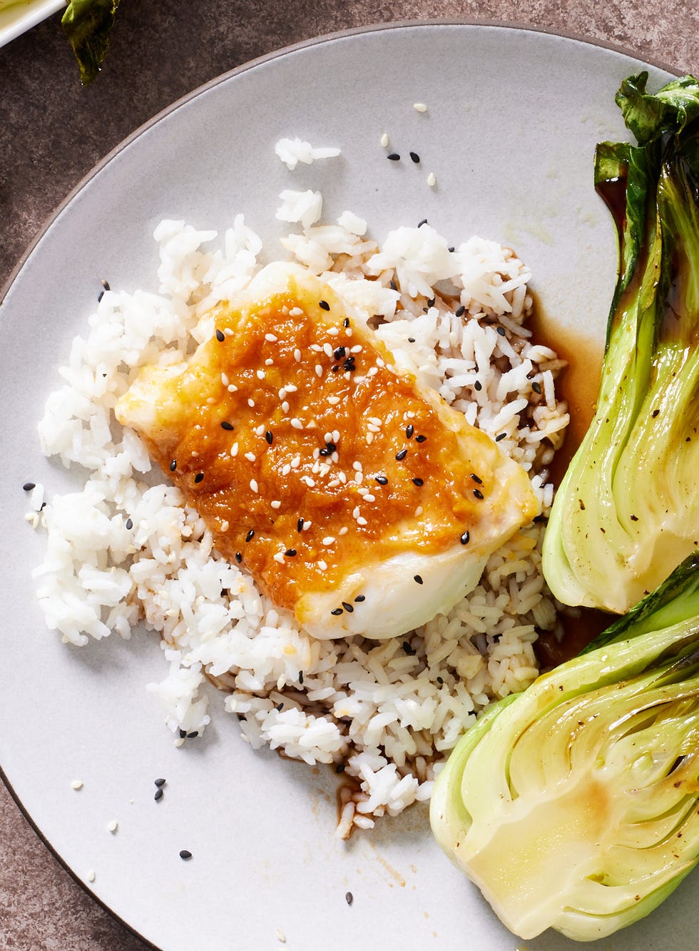 miso butter cod with bok choy and rice