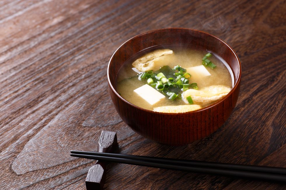 miso soup on wooden table