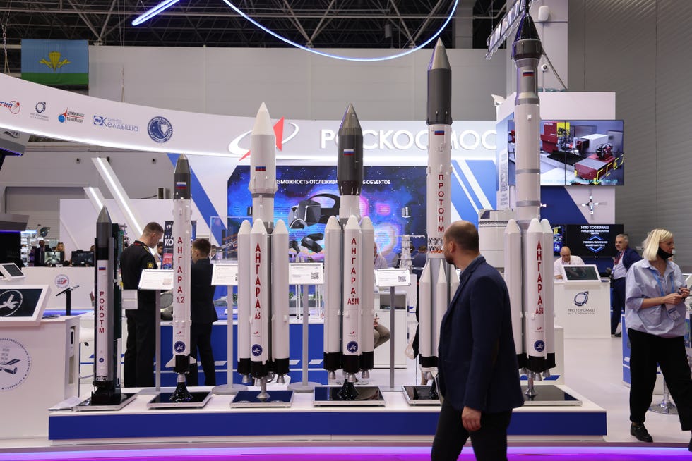 display rockets at the roscosmos state corporation for space activities roscosmos pavilion at the army 2021 expo in moscow, russia, on sunday, aug 22, 2021 president vladimir putin has recently boasted of the countrys new hypersonic weapons, claiming they are capable of avoiding us defenses at up to 20 times the speed of sound photographer andrey rudakovbloomberg via getty images