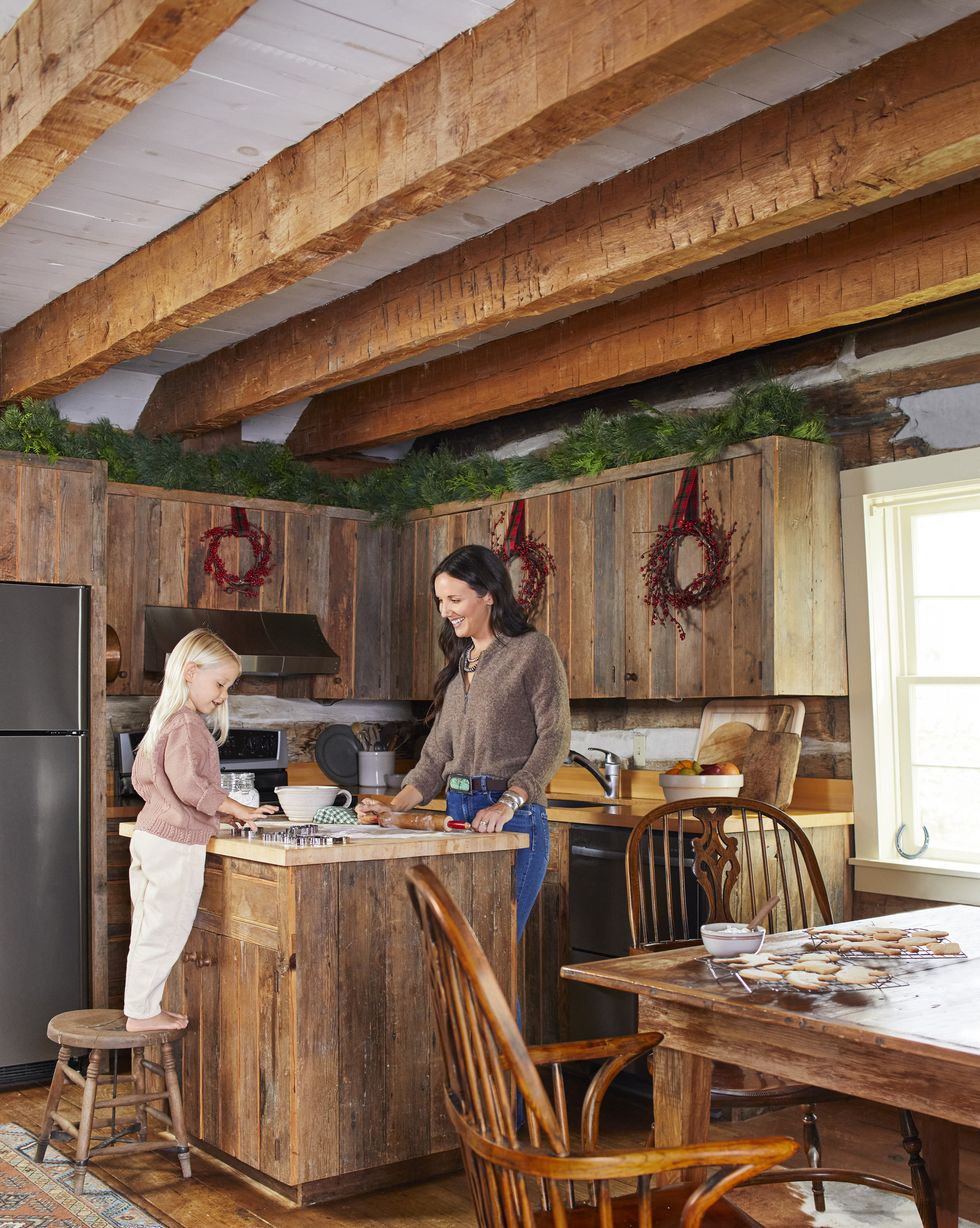 1830s riverwoods cabin, missouri, katherine hacker, old fashioned cabin christmas kitchen, making christmas cookies