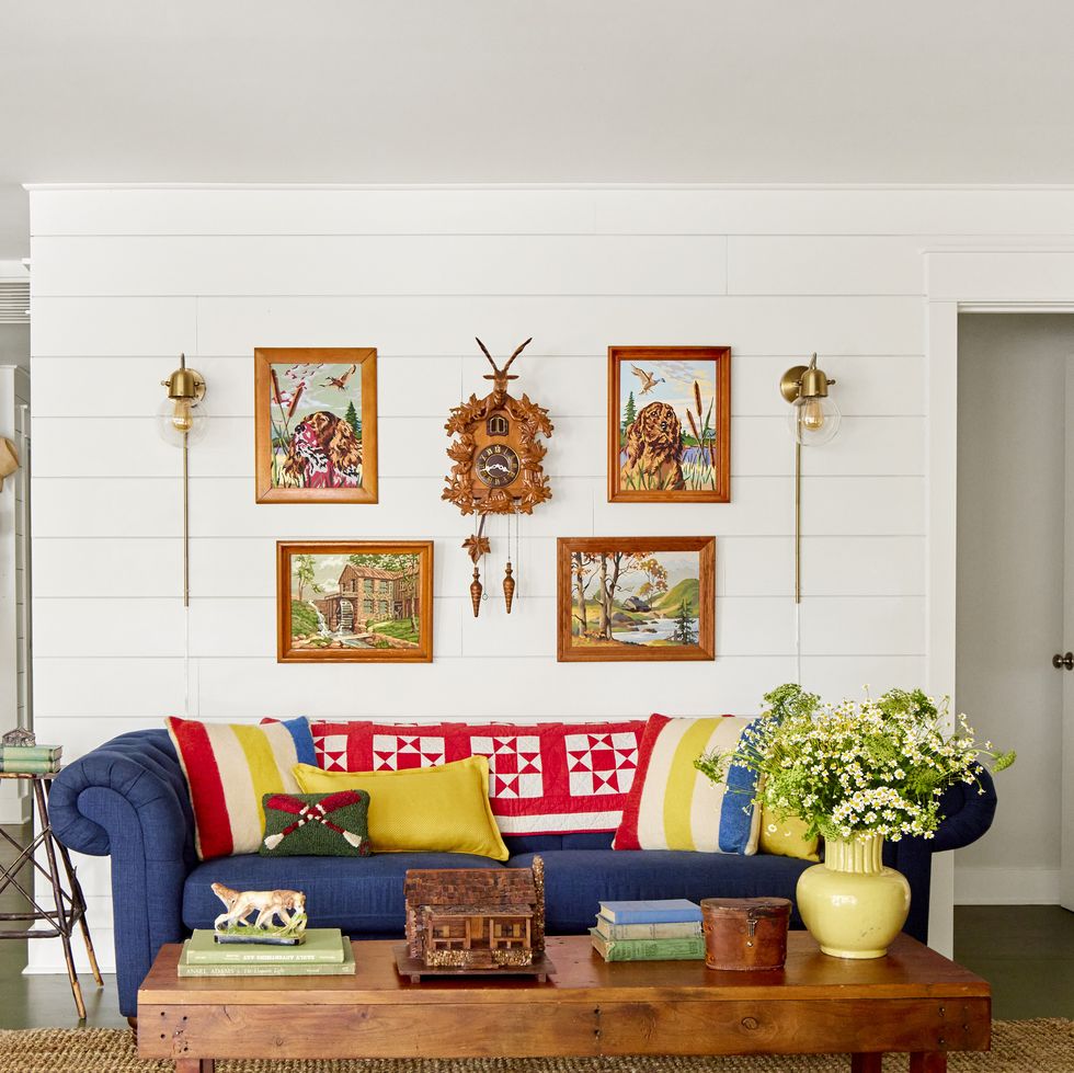 nostalgic lake cabin living room with paint by number collection