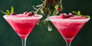pink slushy margaritas with sugared cranberries